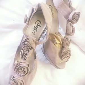Candie's Lilac Suede Peep Toe Rose Heels